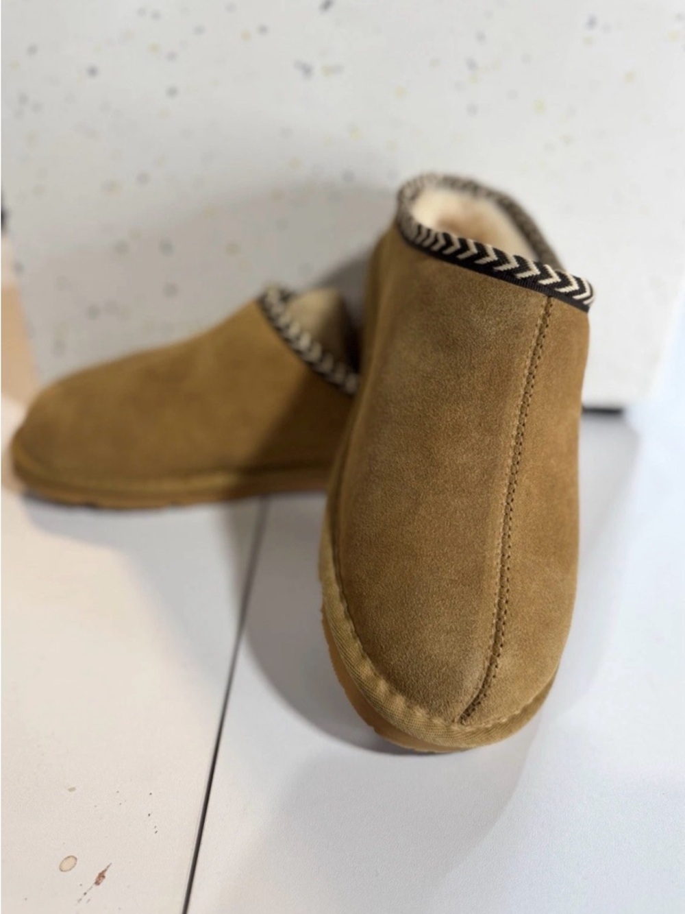 BearPaw Women's Tan Suede Slip-On Shearling Lined Sandals